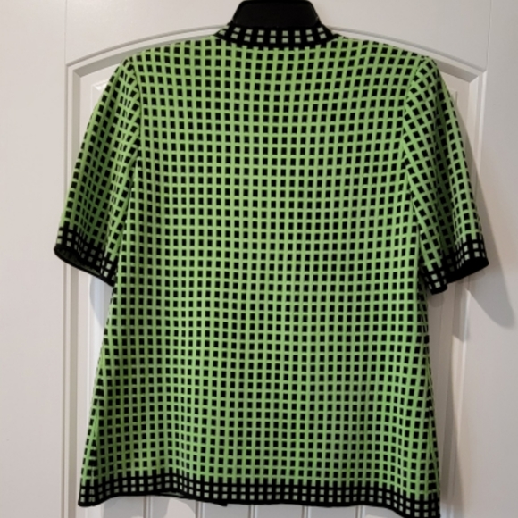 Misook green & black checker sweater cardigan small - Picture 2 of 7